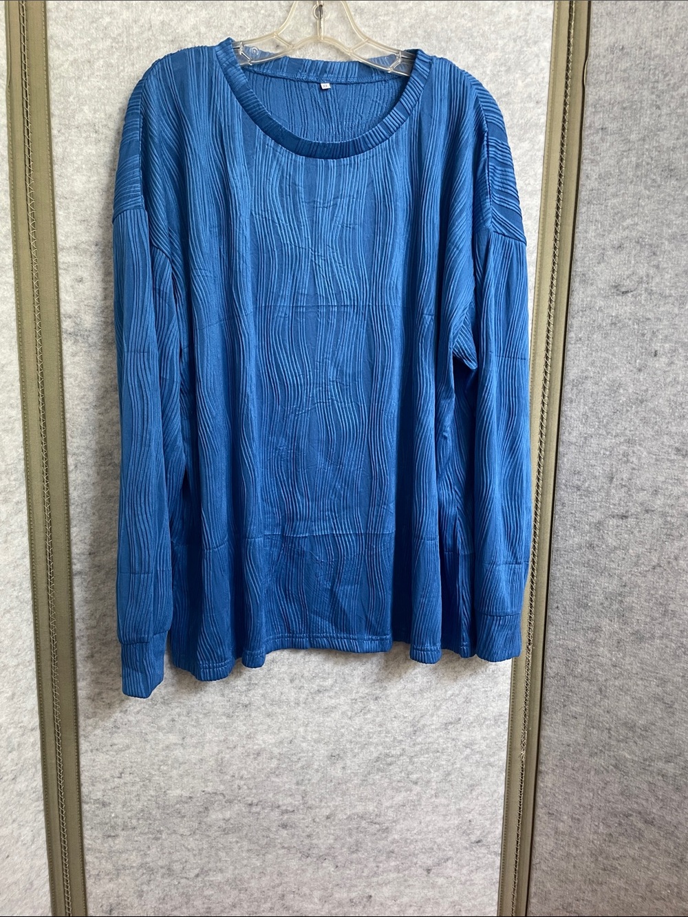 Woman Size 2X Textured Long-Sleeve Crewneck Blouse - Blue